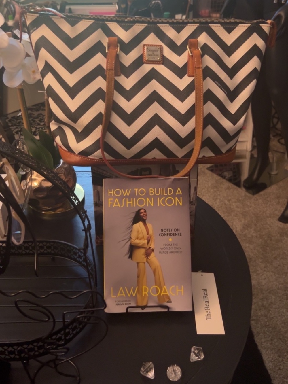 Dooney & Bourke | Chevron Leather Satchel Bag | Black and White
